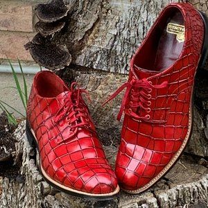 Stacy Adams Madison Oxfords- Red Crocodile Print Leather - Size 8.5 D